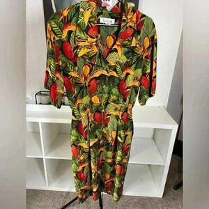 GILLIAN Women's SILK DRESS Size 6 jungle print 1980’s Vintage